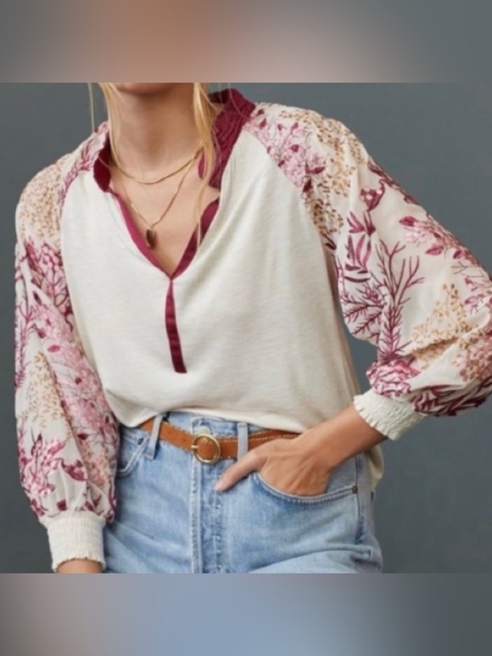 Anthropologie Tiny Rayon Embroidered Sleeve Top
